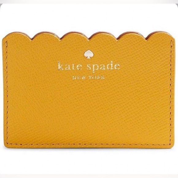 kate spade Handbags - Kate Spade Scalloped Card Holder in Two Tone Yellow & Tan Pebbled Leather EUC
